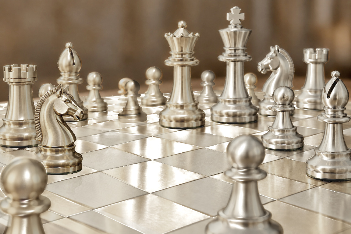 Champagne-gold chessboard: the gold knight makes an L-shaped one-and-two-square move while scrolling.